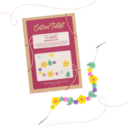 Cotton Twist bracelet-making kit with a completed flower bracelet on a white background.