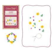 Cotton Twist bracelet-making kit with a completed flower bracelet and contents (beads & string) on a white background.