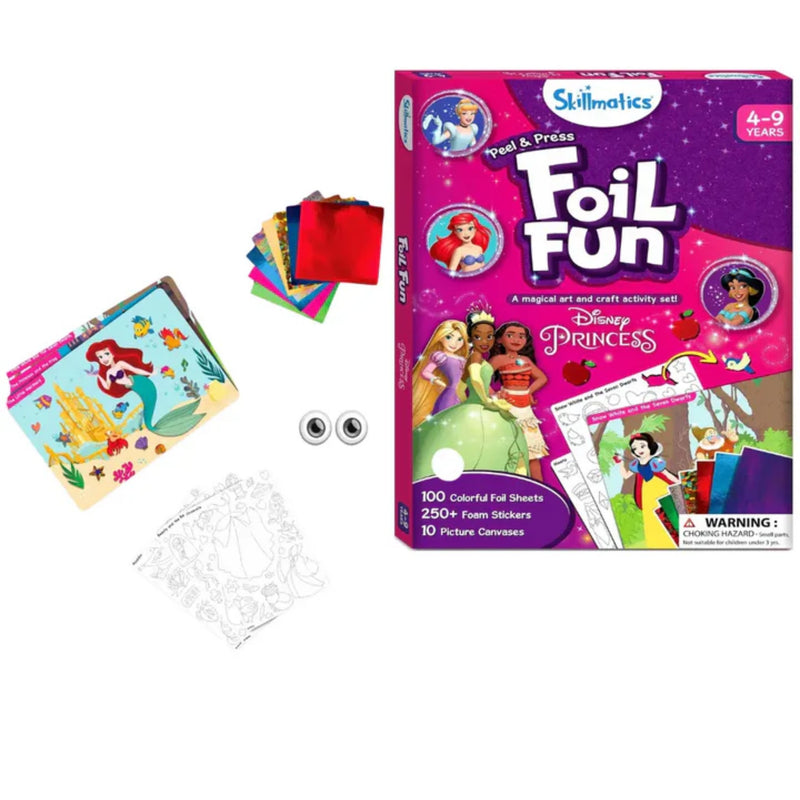 Skillmatics Foil Fun Disney Princess peel and press activity art kit package.