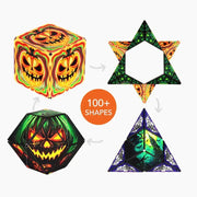 Shashibo Forest puzzle cube showing 100+ transformable shapes with Halloween and green forest patterns