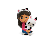 Tonie figurine showing girl with cat ears holding white cat character Mercat on green background