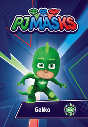 PJ Masks Gekko Tonie figure on blue superhero themed background with logo