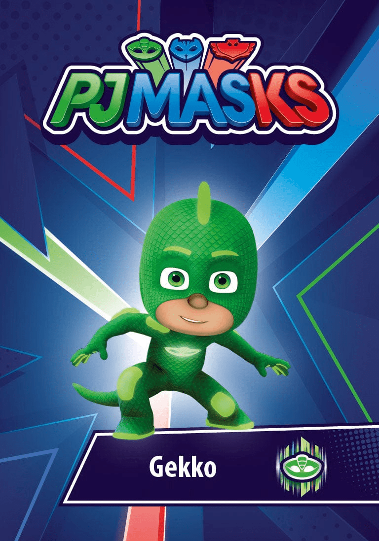 PJ Masks Gekko Tonie figure on blue superhero themed background with logo