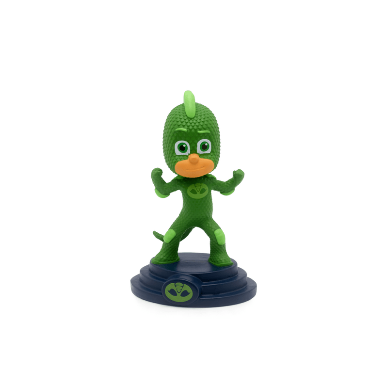 Green Gekko character Tonie figure standing on dark blue base with logo