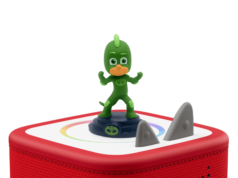 Green PJ Masks Gekko Tonie figure on red Toniebox with white surface