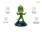Green PJ Masks Gekko Tonie figure on base with feature callouts