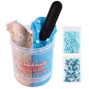Geladough scented fidget dough container with blue and pink dough, mixing tool, and decorative sprinkles
