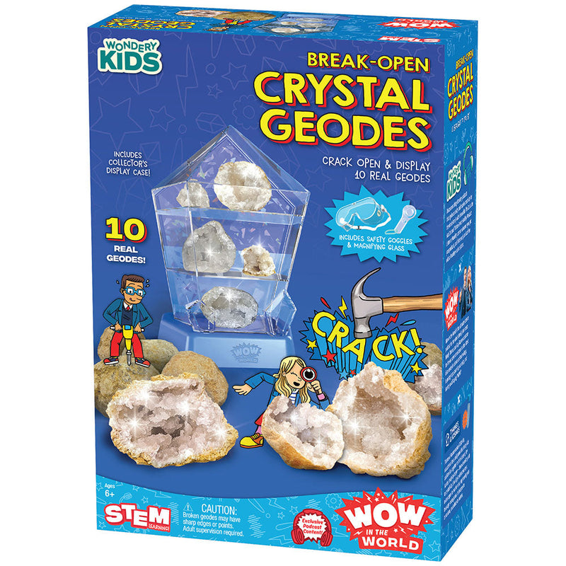 Wonder Kids Break-Open Crystal Geodes educational STEM kit with 10 real geodes and tools