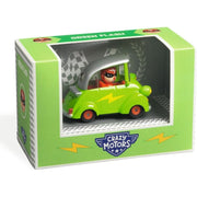 DJECO Crazy Motors Green Flash toy car in green retail packaging box