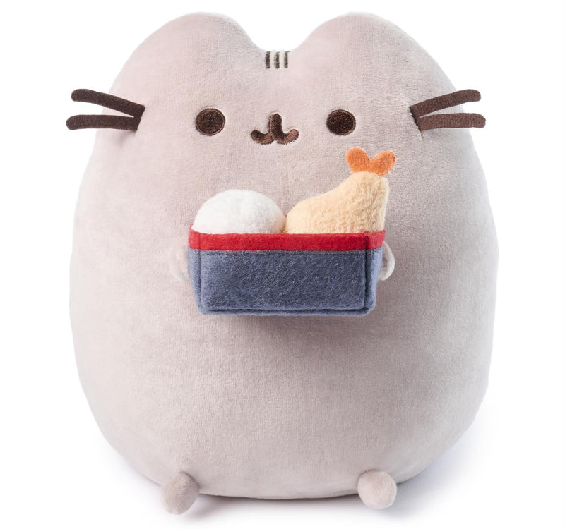 Pusheen Snackable Bento Box plush with rice and shrimp tempura on white background