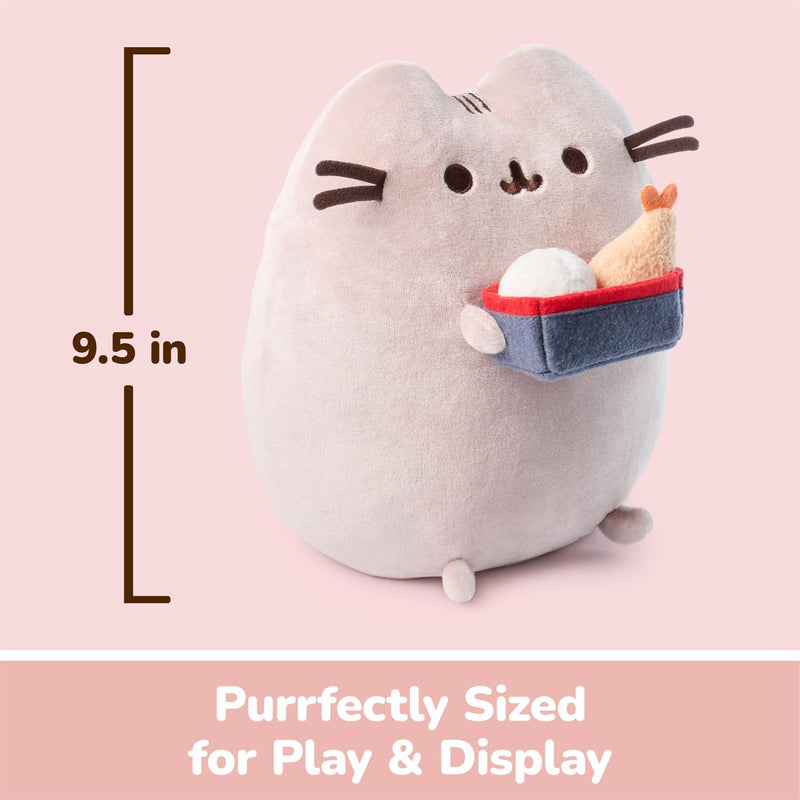 Pusheen Snackable Bento Box plush size guide showing 9.5 inches
