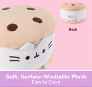 Close-up and rear view of Pusheen Cookie Ice Cream Sandwich Squisheen showing embroidered chocolate chips and tail