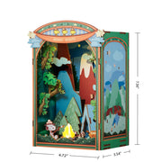 Peanuts Beagle Scouts 3D paper craft diorama showing Snoopy camping scene with dimensions