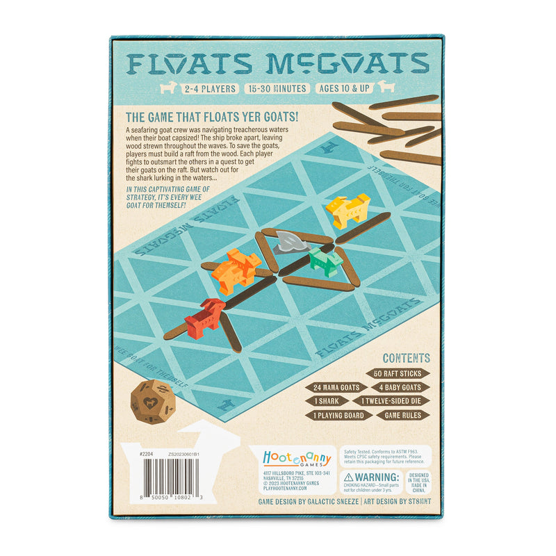 Floats McGoats board game box showing game components and rules
