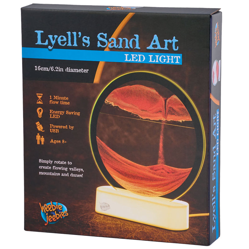 Lyell's Sand Art LED Light product packaging showing illuminated sand art display