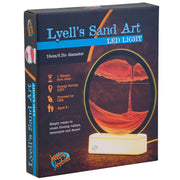 Lyell's Sand Art LED Light product packaging box by Heebie Jeebies showing illuminated sand art display