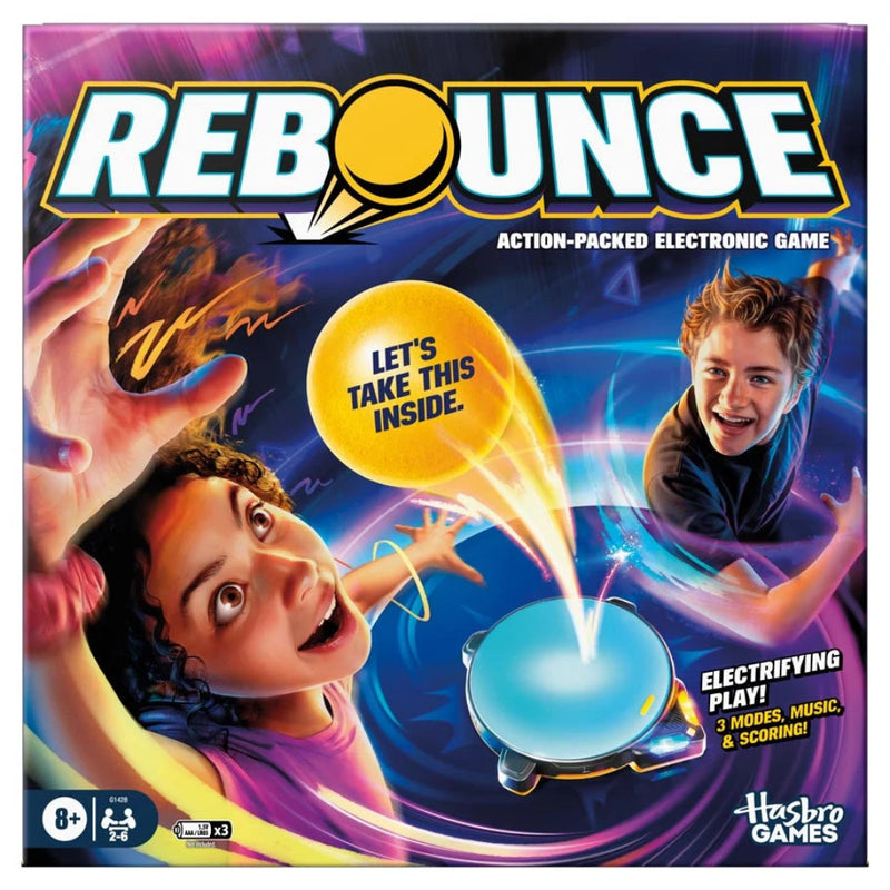 Rebounce electronic game box showing children playing with glowing interactive device