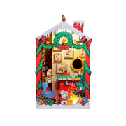 Peanuts Christmas house dollhouse with festive decorations and Snoopy characters