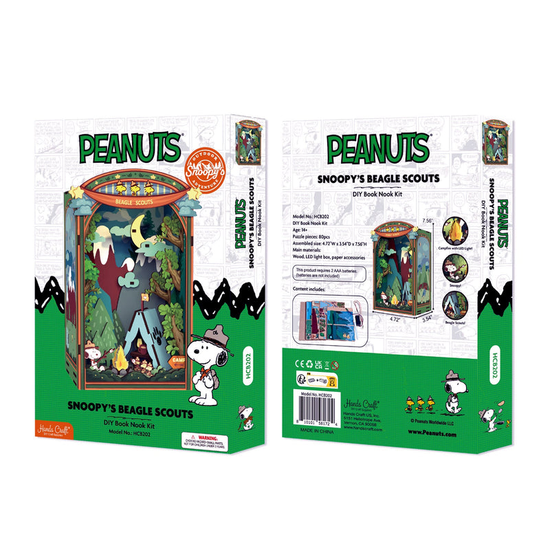 Peanuts Snoopy's Beagle Scouts DIY Book Nook Kit packaging front and back