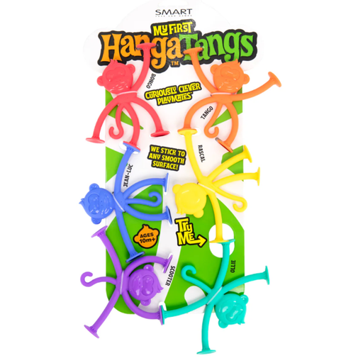 Colorful 'My First Hangatangs' toy set from Smart Toys with connecting monkey figures on a white background.