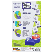 Back of the 'Hard Pass' game by Fat Brain Toy Co with instructions and branding. 