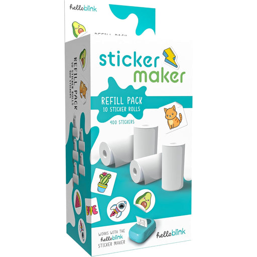 Vendor box showing a white refill pack for the Hello Blink sticker maker on a white background.