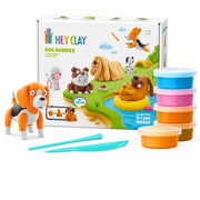 Hey Clay Dog Buddies playset with clay containers and tools on a white background