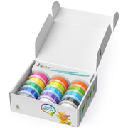 An open Hey Clay  box containing multiple small plastic containers of colorful clay or modeling clay, with a small teal sculpting tool inside. The box has printed graphics including the text 'HEY CLAY' and 'SCULPT WITH APP'.