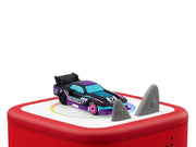 Hot Wheels Tonie audio figure with toy car on red Toniebox speaker