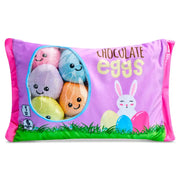 Purple chocolate Easter eggs package with cute character faces and bunny design