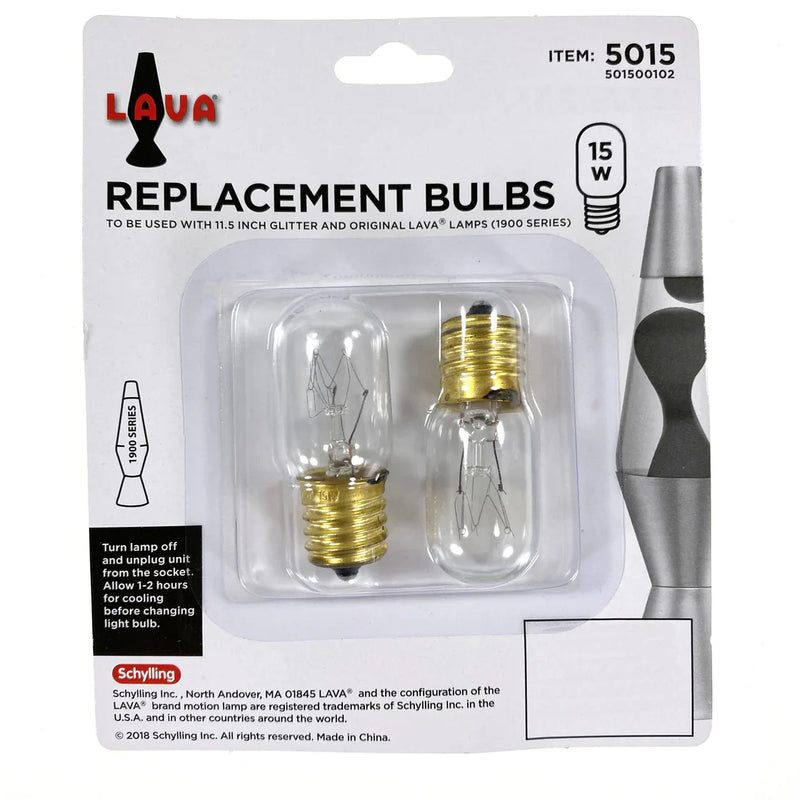 Lava lamp replacement bulb package containing two 15W bulbs with gold threading