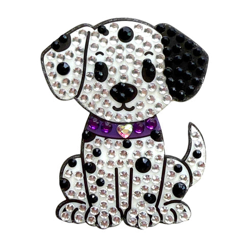 StickerBeans Gems decorative sticker featuring white dalmatian puppy with rhinestone embellishments and purple collar