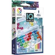 IQ Bubbles game packaging by Smart Games with colorful beads and clear bubbles.