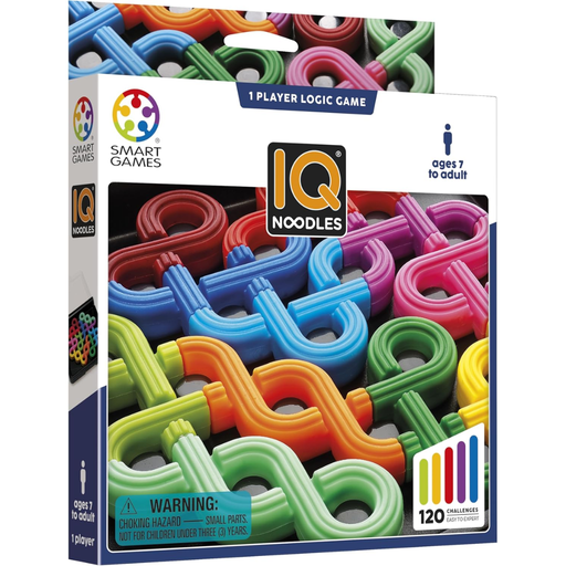 IQ Noodles packaging by Smart Games with colorful links and game details.