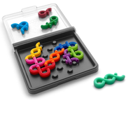 Colorful curvy noodle shaped puzzle pieces in a clear plastic case on a white background.
