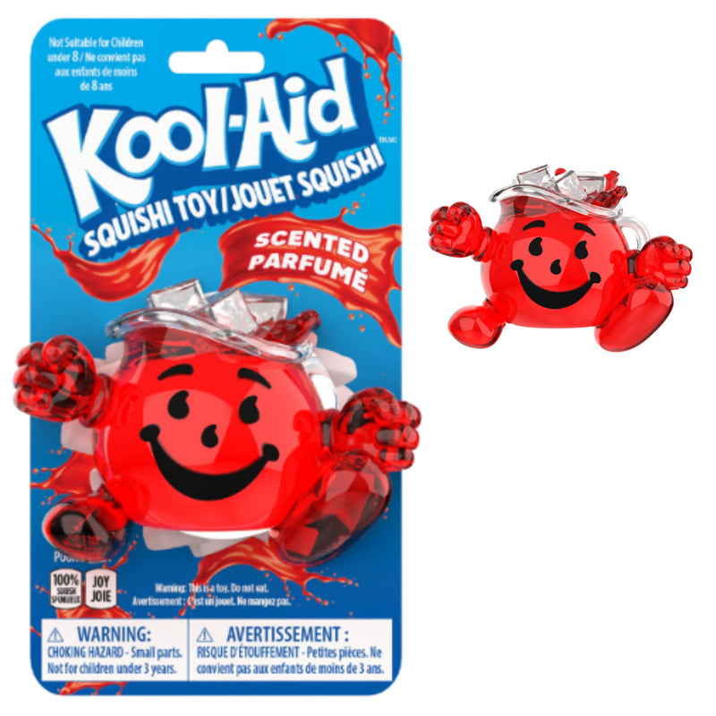 Scented Kool-Aid Man squishy toy in blue package with red smiling pitcher.