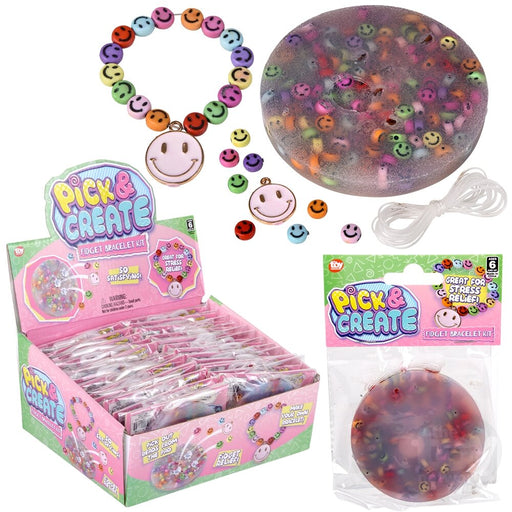 Pick N Create smile beaded fidget bracelet kit with colorful smiley face beads and packaging
