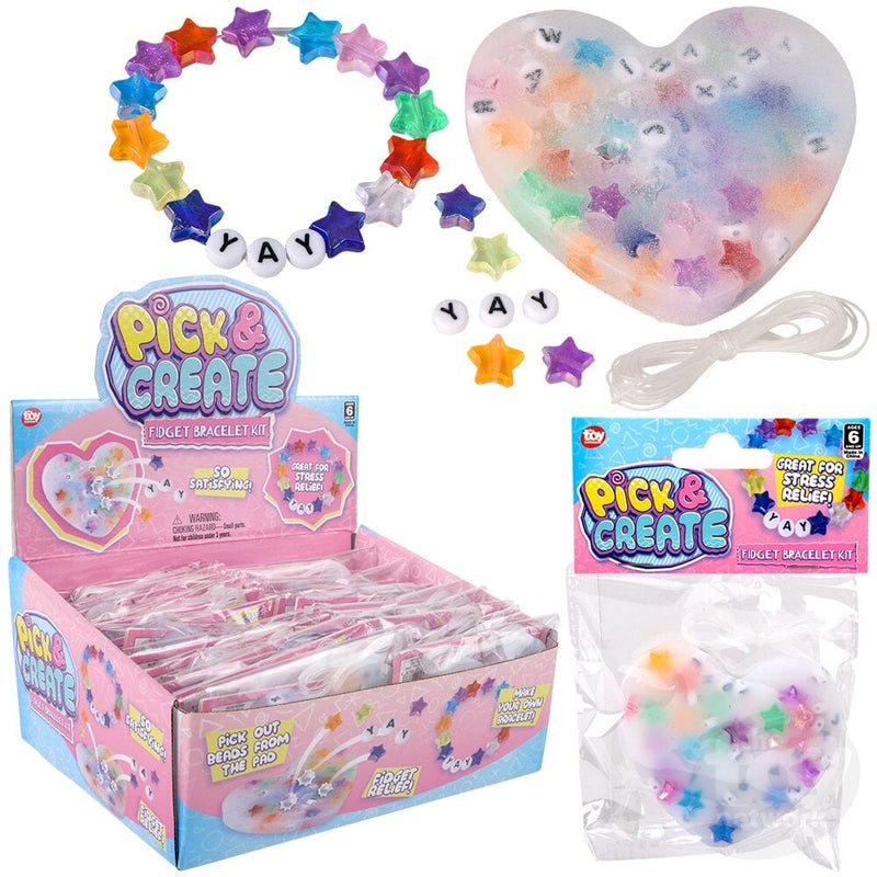 Pick & Create heart-shaped beaded fidget bracelet kit with colorful star beads and packaging