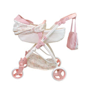 JC Toys Bonbebé pink floral sports pram with canopy, basket and matching storage bag.