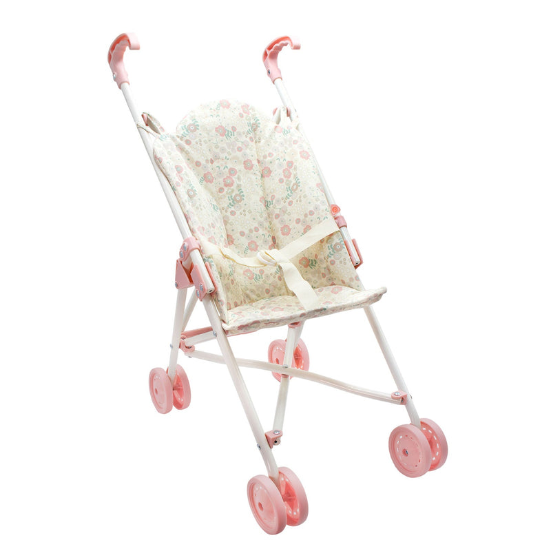 JC Toys Bonbebé pink floral umbrella doll stroller on a white background.
