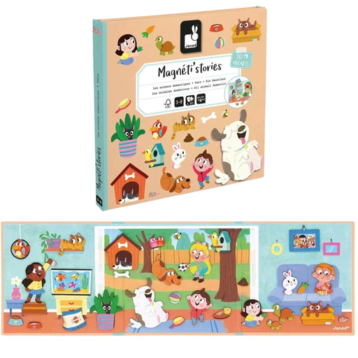 A children's puzzle book set titled 'Magnét stories' shown with the product box and an assembled illustrated puzzle below on a white background.