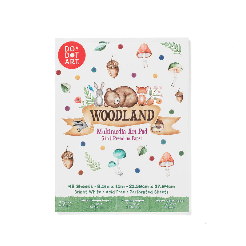 Do A Dot Art Woodland Multimedia Art Pad with 48 sheets featuring woodland animals and nature illustrations