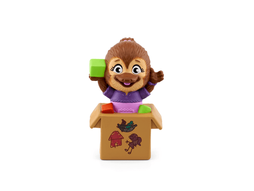 Tonie figure of Jodi Platypus character from Daniel Tiger in purple shirt with cardboard box