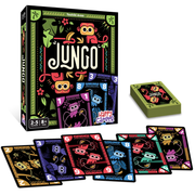 Jungo card game packaging with cards displayed on a white background.