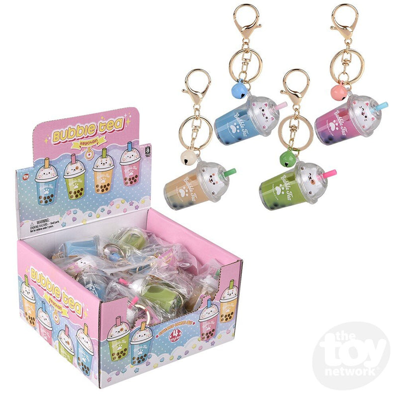 Kawaii bubble tea liquid clip-on keychains with cute faces in colorful display box