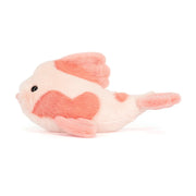 Pink and cream plush koi fish stuffed animal toy on white background