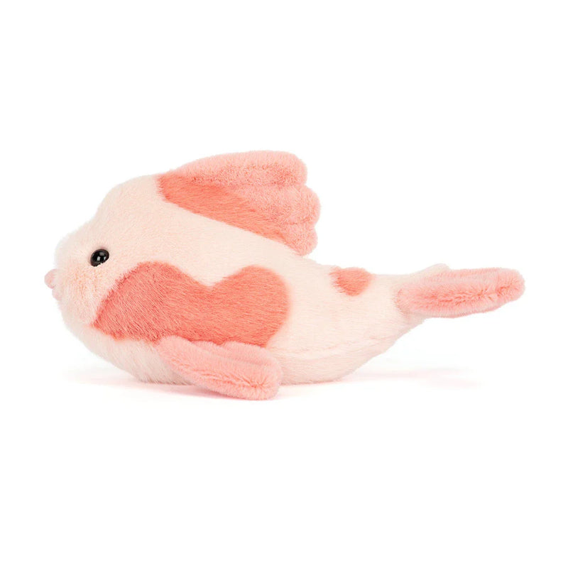 Pink and cream plush koi fish stuffed animal toy on white background