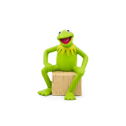 Kermit the Frog Tonie figurine sitting on wooden log with green gradient background