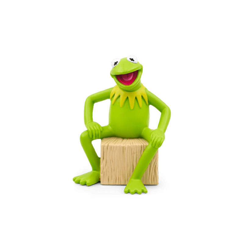 Kermit the Frog Tonie figurine sitting on wooden log with green gradient background