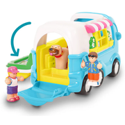 Toy camper van with figures on a white background.